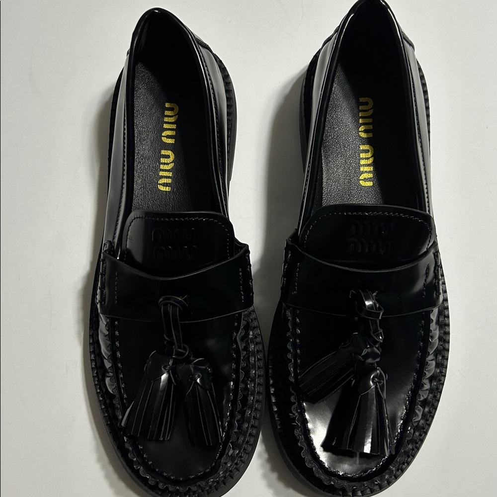 Miu Miu Polished Leather Tassel Loafers